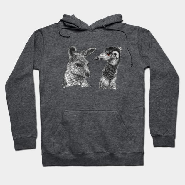 Australian Kangaroo and Emu Drawing Design - Australiana Hoodie by nadyawildlife